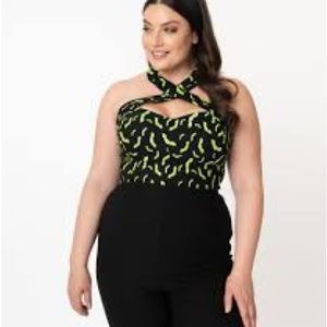 Unique Vintage Criss Cross Halter Top - Plus Size